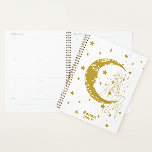 Hemelse vrouw, maan sterren, boho, elegante astron planner (Display)