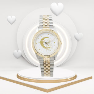 Hemelse vrouw, maansterren, boho, elegante astrono horloge