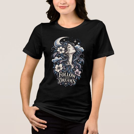 Hemelse Vrouw Vintage Gravure Tri-Blend Shirt (Voorkant)
