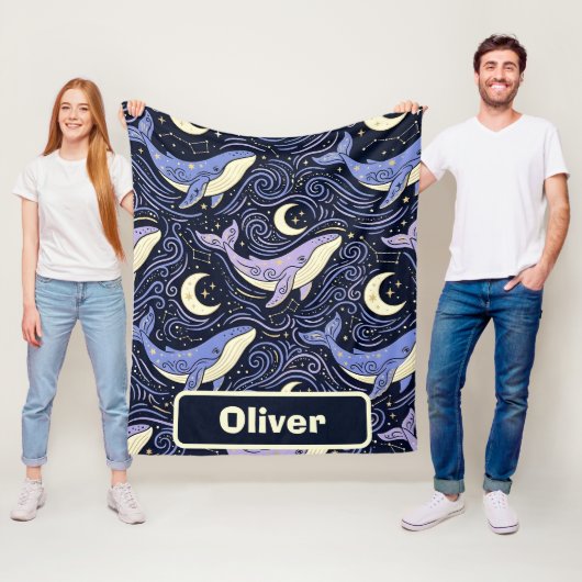 Hemelse Walvis met Mysterieuze Maan en Sterren Fleece Deken (In situ)