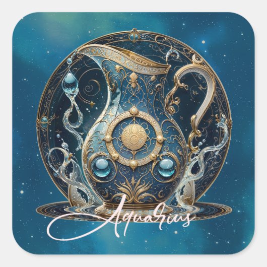 Hemelse Waterdrager Symbool Zwart Goud Waterman Vierkante Sticker (Voorkant)