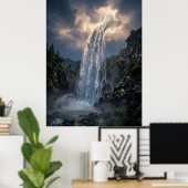 Hemelse Waterval Licht Landschap Poster (Thuiskantoor)