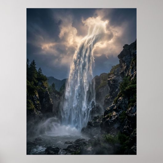 Hemelse Waterval Licht Landschap Poster (Voorkant)