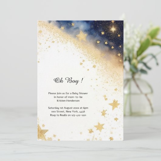 Hemelse Waterverf Baby shower Uitnodiging (Staand voorkant)