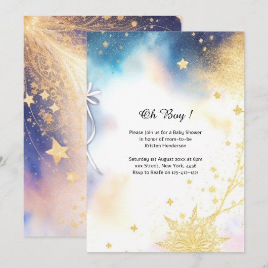 Hemelse Waterverf Baby shower Uitnodiging (Voorkant / Achterkant)