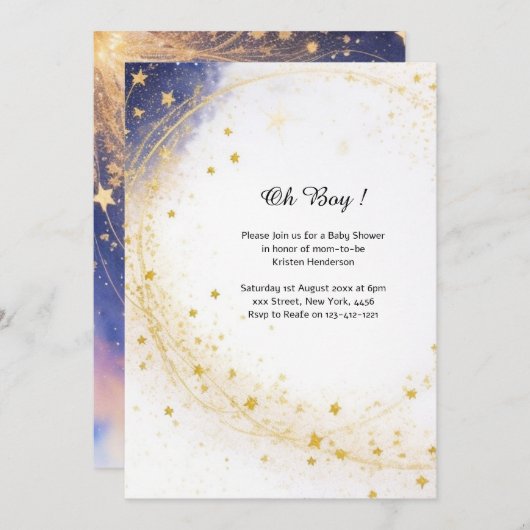 Hemelse Waterverf Baby shower Uitnodiging (Voorkant / Achterkant)