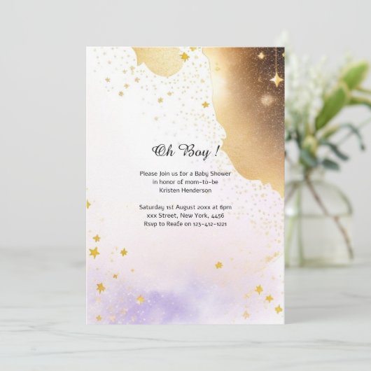 Hemelse Waterverf Baby shower Uitnodiging (Staand voorkant)