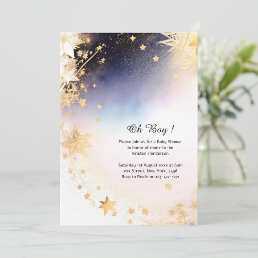 Hemelse Waterverf Baby shower Uitnodiging (Staand voorkant)