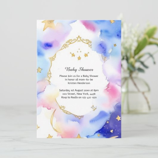 Hemelse Waterverf Baby shower Uitnodiging (Staand voorkant)