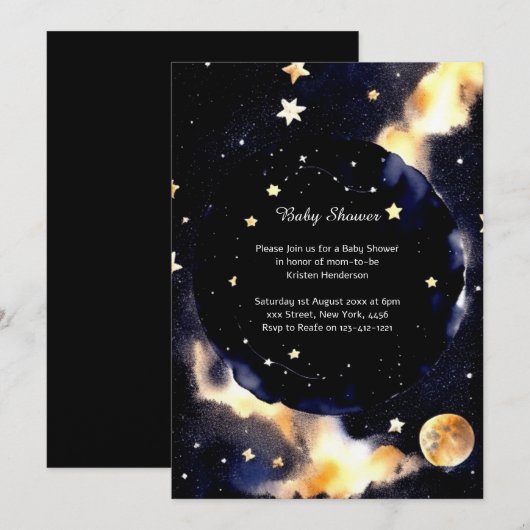 Hemelse Waterverf Baby shower Uitnodiging (Voorkant / Achterkant)