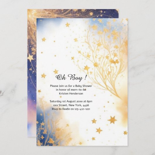 Hemelse Waterverf Baby shower Uitnodiging (Voorkant / Achterkant)