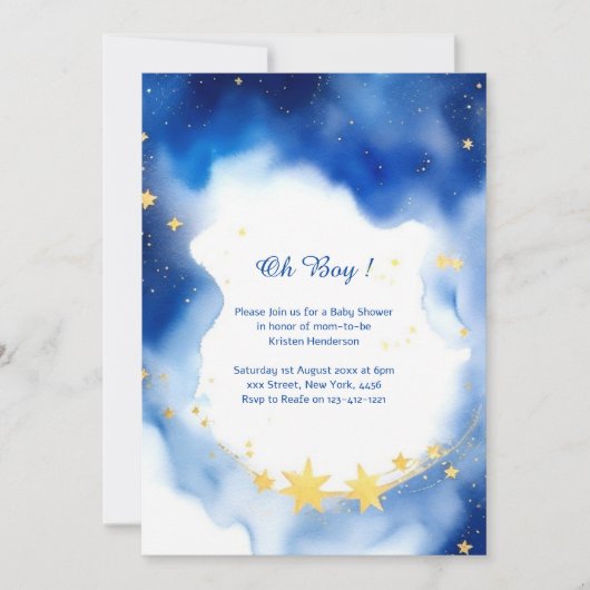 Hemelse Waterverf Baby shower Uitnodiging (Voorkant)
