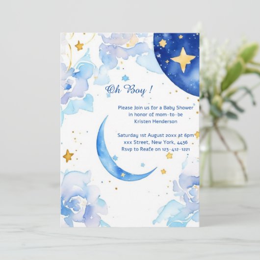 Hemelse Waterverf Baby shower Uitnodiging (Staand voorkant)