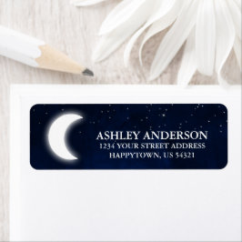 Hemelse Waterverf Blauwe Hemel Maan Sterren Etiket