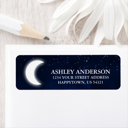 Hemelse Waterverf Blauwe Hemel Maan Sterren Etiket (Insitu)