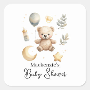 Hemelse Waterverf Teddybeer Baby Shower Vierkante Sticker