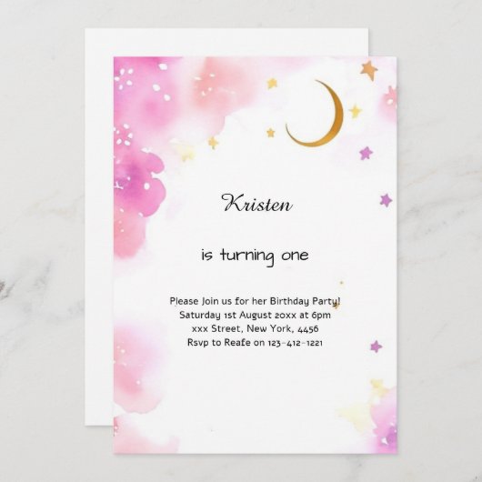 Hemelse Waterverf Verjaardagsuitnodiging Kaart (Voorkant / Achterkant)