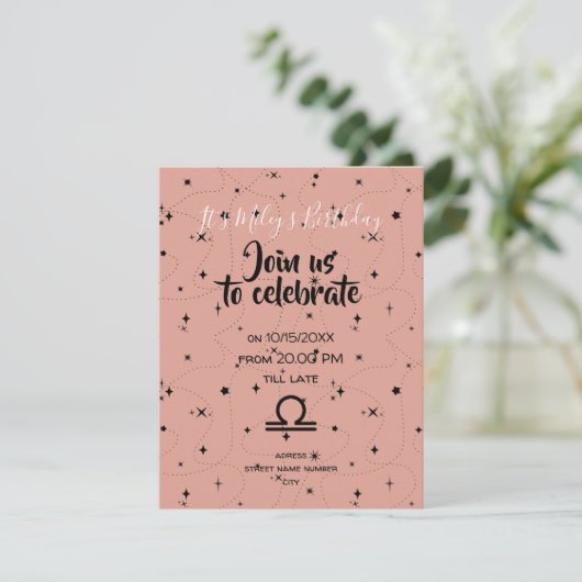 hemelse Weegschaal roos zwarte sterren verjaardags (Staand voorkant)