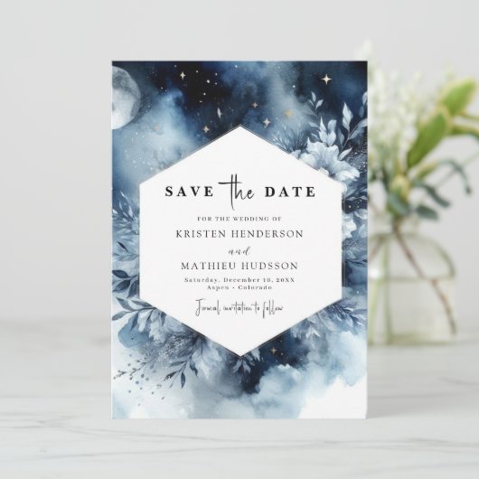Hemelse Whimsy Maanverlichte bruiloft Save The Date (Staand voorkant)