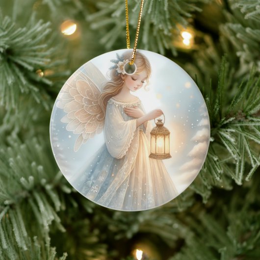 Hemelse Winter Engel Lantaarn van Troost Keramisch Ornament (Boom)