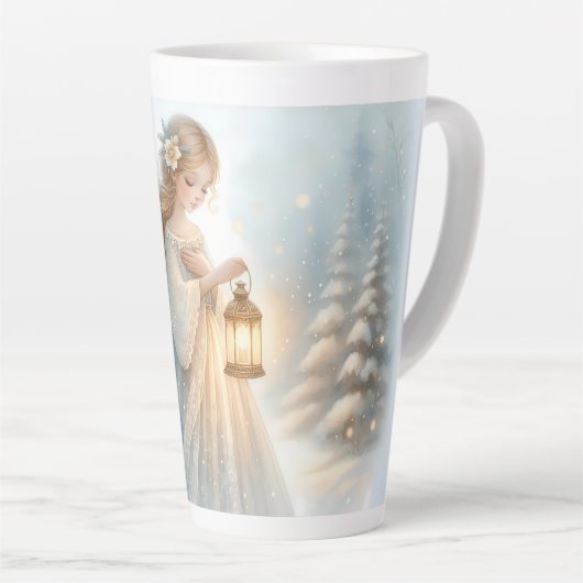 Hemelse Winter Engel Lantaarn van Troost Latte Mok (Rechterhoek)