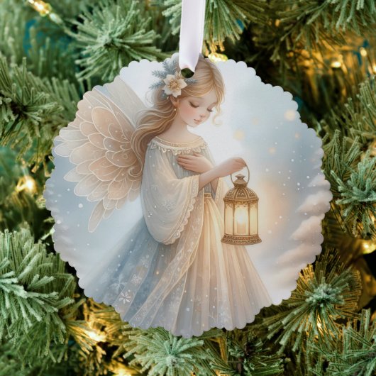 Hemelse Winter Engel Lantaarn van Troost Ornament Kaart (Insitu (Drie))