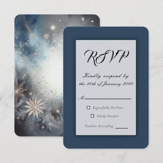 Hemelse Winter Middernacht Sparkle Bruiloft RSVP Kaartje (Voorkant / Achterkant)
