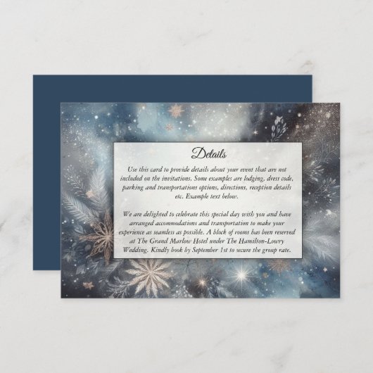 Hemelse Winter Midnight Sparkle Wedding Informatiekaartje (Voorkant / Achterkant)
