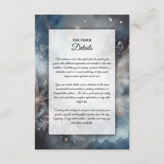 Hemelse Winter Midnight Sparkle Wedding Informatiekaartje (Voorkant)
