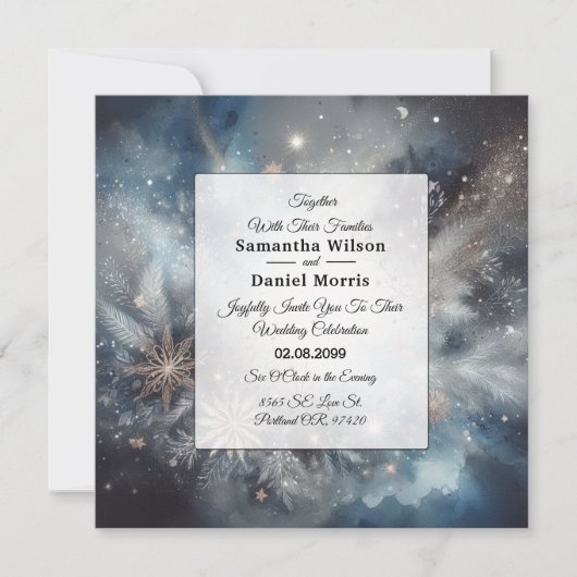 Hemelse Winter Midnight Sparkle Wedding Kaart (Voorkant)