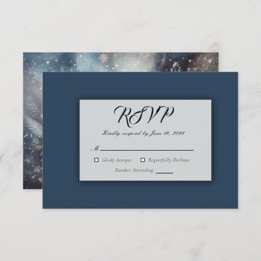 Hemelse Winter Midnight Sparkle Wedding RSVP Kaartje (Voorkant / Achterkant)