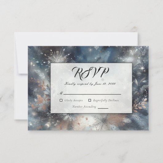Hemelse Winter Midnight Sparkle Wedding RSVP Kaartje (Voorkant)