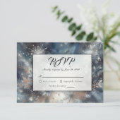 Hemelse Winter Midnight Sparkle Wedding RSVP Kaartje (Staand voorkant)