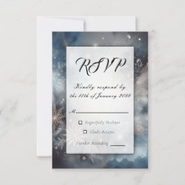 Hemelse Winter Midnight Sparkle Wedding RSVP Kaartje