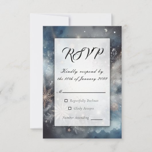 Hemelse Winter Midnight Sparkle Wedding RSVP Kaartje (Voorkant)