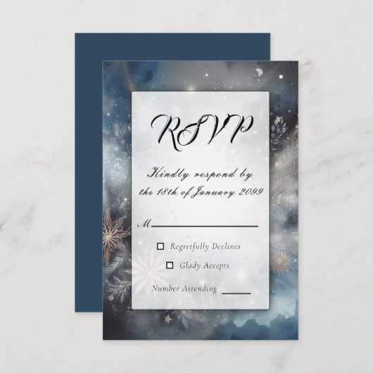 Hemelse Winter Midnight Sparkle Wedding RSVP Kaartje (Voorkant / Achterkant)