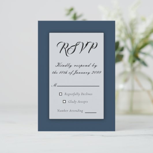 Hemelse Winter Midnight Sparkle Wedding RSVP Kaartje (Staand voorkant)