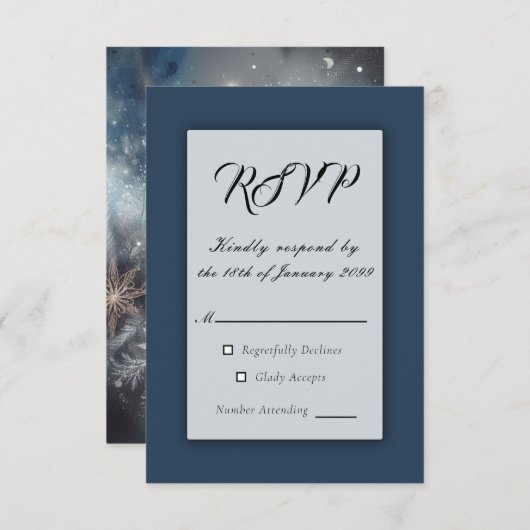 Hemelse Winter Midnight Sparkle Wedding RSVP Kaartje (Voorkant / Achterkant)