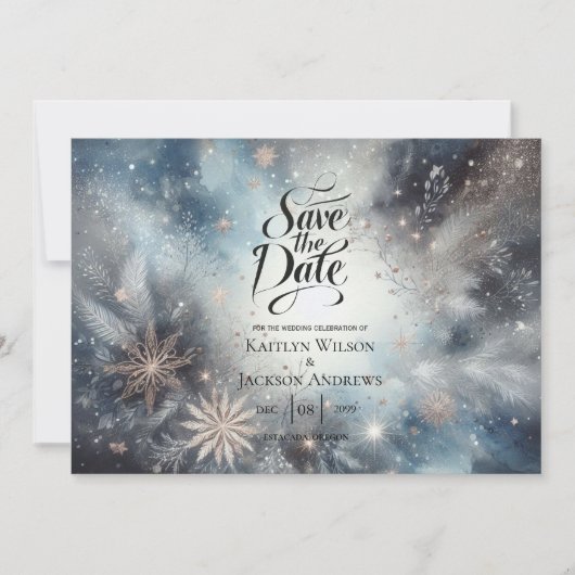 Hemelse Winter Midnight Sparkle Wedding Save The Date (Voorkant)