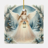Hemelse Winterengel Lantaarn van Hoop Keramisch Ornament (Achterkant)