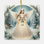 Hemelse Winterengel Lantaarn van Hoop Keramisch Ornament (Voorkant)