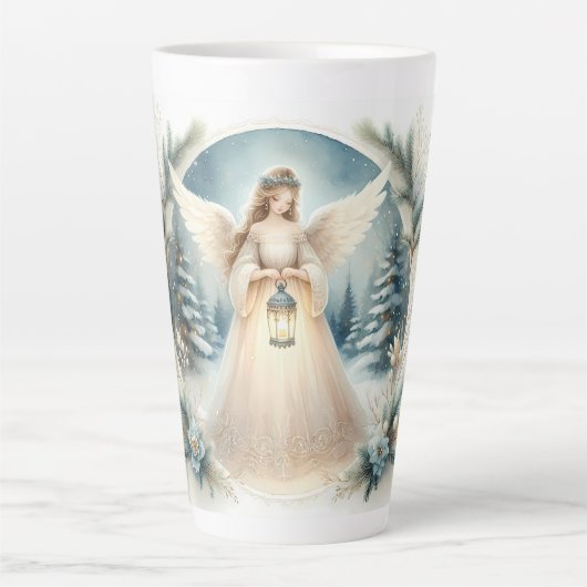 Hemelse Winterengel Lantaarn van Hoop Latte Mok (Voorkant)