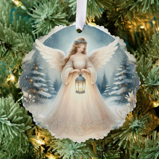 Hemelse Winterengel Lantaarn van Hoop Ornament Kaart (Insitu (Drie))