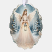 Hemelse Winterengel Lantaarn van Hoop Ornament Kaart (Links)