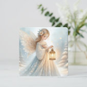 Hemelse Winterengel Lantaarn van Troost Feestdagenkaart (Staand voorkant)