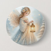 Hemelse Winterengel Lantaarn van Troost Ronde Button 7,6 Cm (Voorkant)