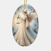 Hemelse Winterengel Lantaarn van Vrede Keramisch Ornament (Links)