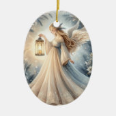 Hemelse Winterengel Lantaarn van Vrede Keramisch Ornament (Voorkant)