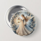 Hemelse Winterengel Lantaarn van Vrede Ronde Button 7,6 Cm (Voorkant /achterkant)