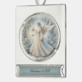 Hemelse Winterengel Lantaarn van Vrede Verzilverd Banner Ornament (Links)